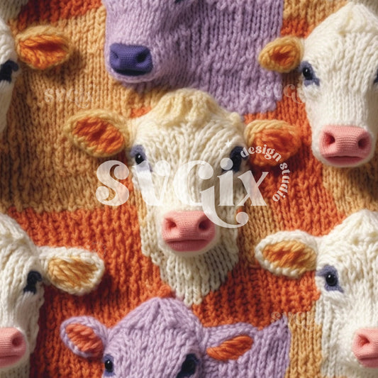 Cute Knitting Cows Seamless Pattern