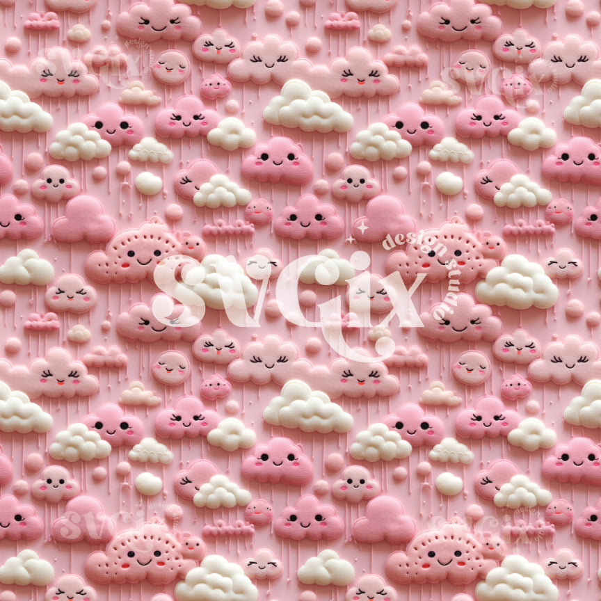 Cute Pink Clouds Seamless Pattern