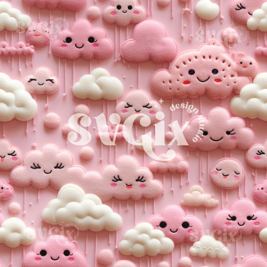 Cute Pink Clouds Seamless Pattern