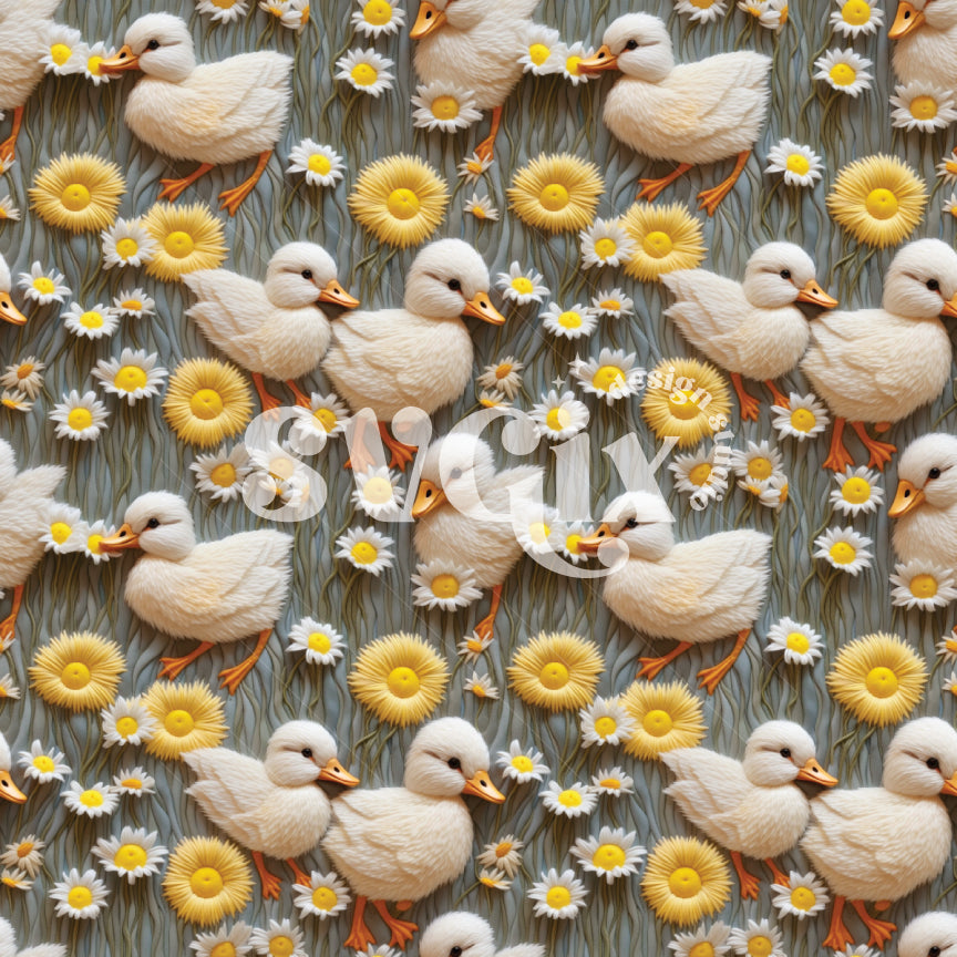 Daisy Ducklings Seamless Pattern