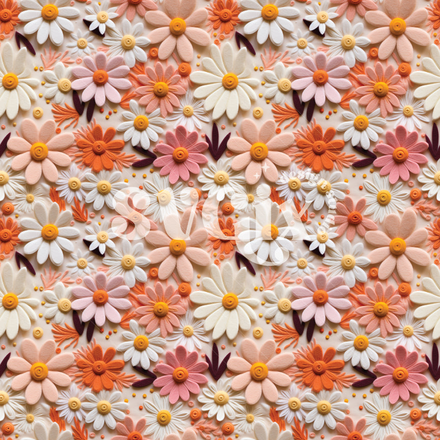 Daisy Pink Blush Felt Floral Embroidery Seamless Pattern