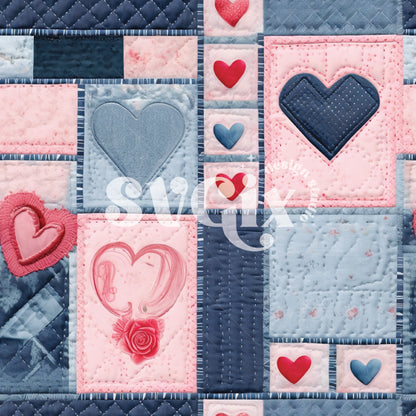 Denim Pink Valentines Patchwork Seamless