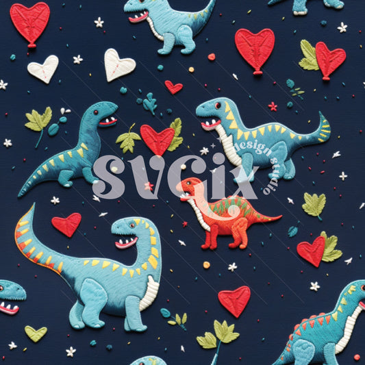 Dino Vday Buddies Seamless Pattern