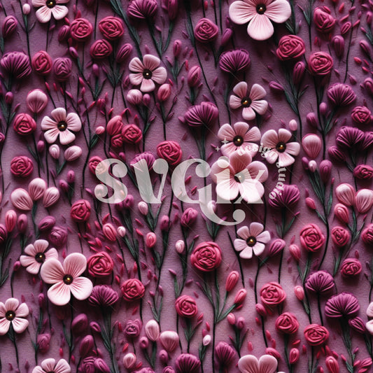 Dirty Purple Danity Flowers Embroidery  Seamless Pattern