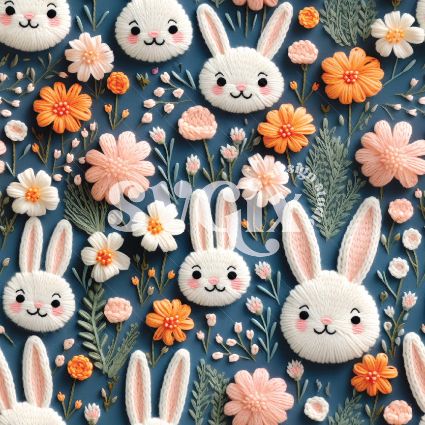 Easter Bunnies on Navy Blue Seamless Pattern