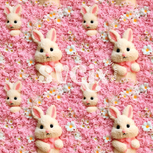 Easter Bunnies on Pink Floral Seamless Pattern