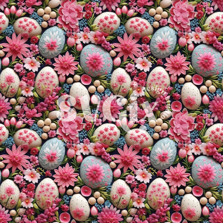 Easter Egg Floral Seamless Pattern