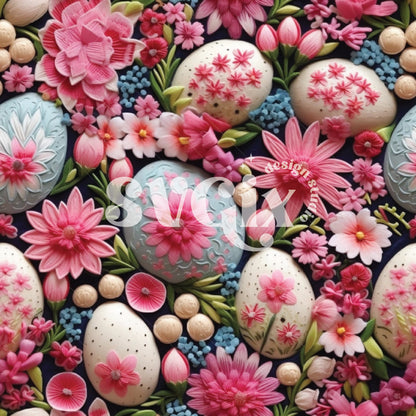 Easter Egg Floral Seamless Pattern