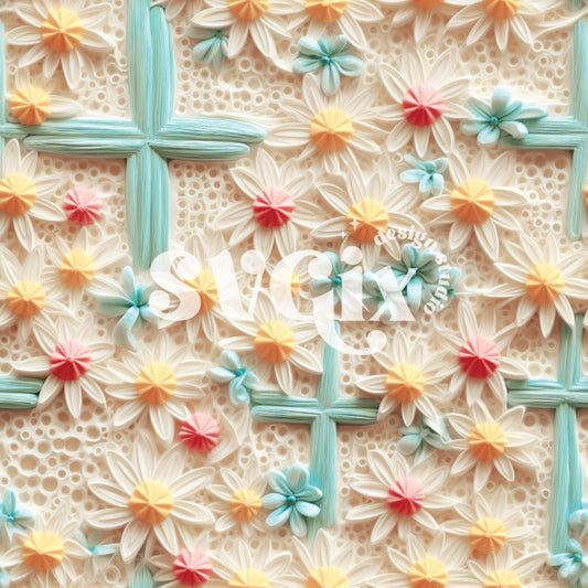 Easter Floral Crosses Seamless Pattern