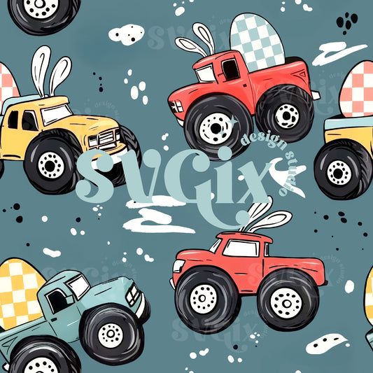 Easter Trucks II Seamless Pattern