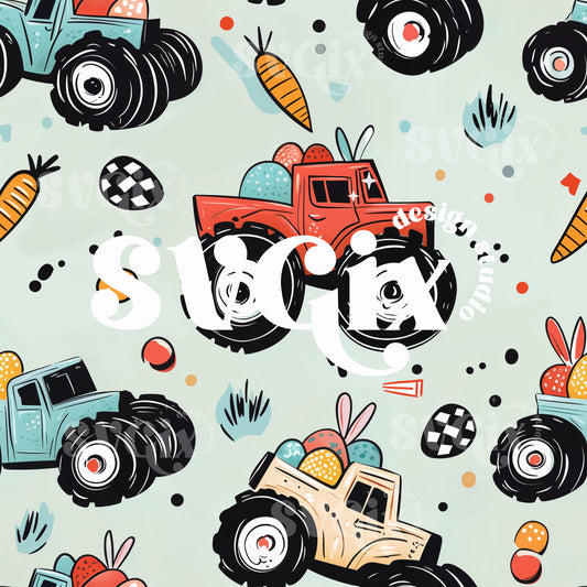 Easter Trucks Seamless Pattern by SVGix