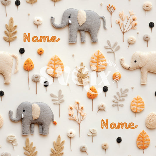 Elephants Editable Name Seamless Pattern