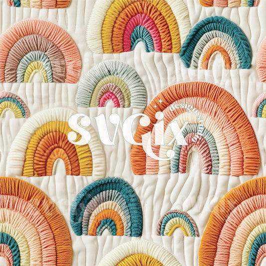 Embroidery Rainbows Seamless Pattern