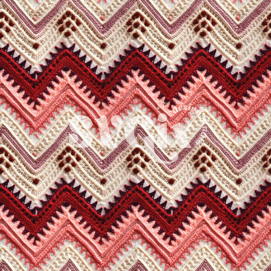 Embroidery Red Pink Zig Zag Knit Seamless Pattern