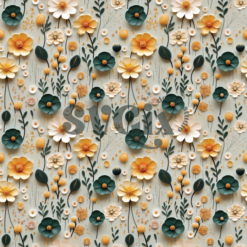 Emerald & Gold Blooms Seamless Pattern