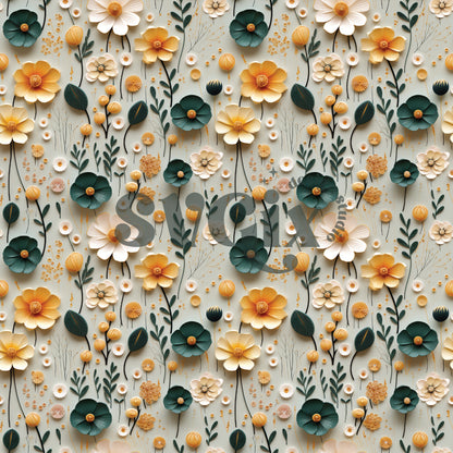 Emerald & Gold Blooms Seamless Pattern