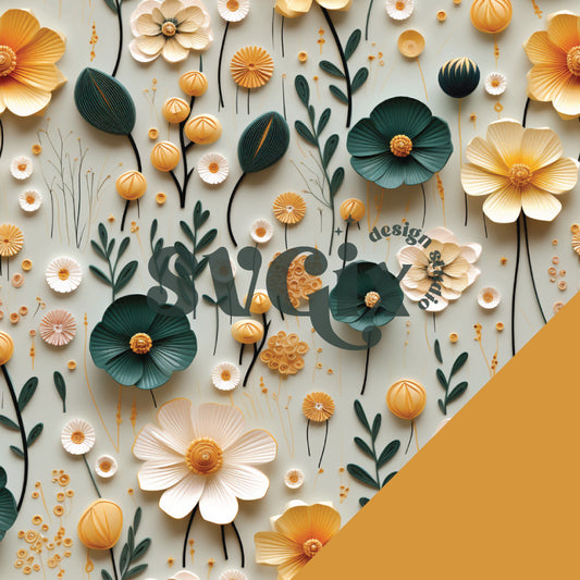 Emerald & Gold Blooms Seamless Pattern