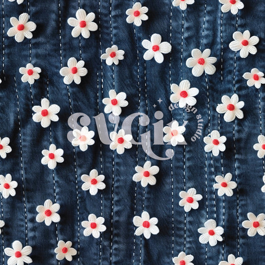 FOJ Tiny Flowers on Denim Seamless Pattern