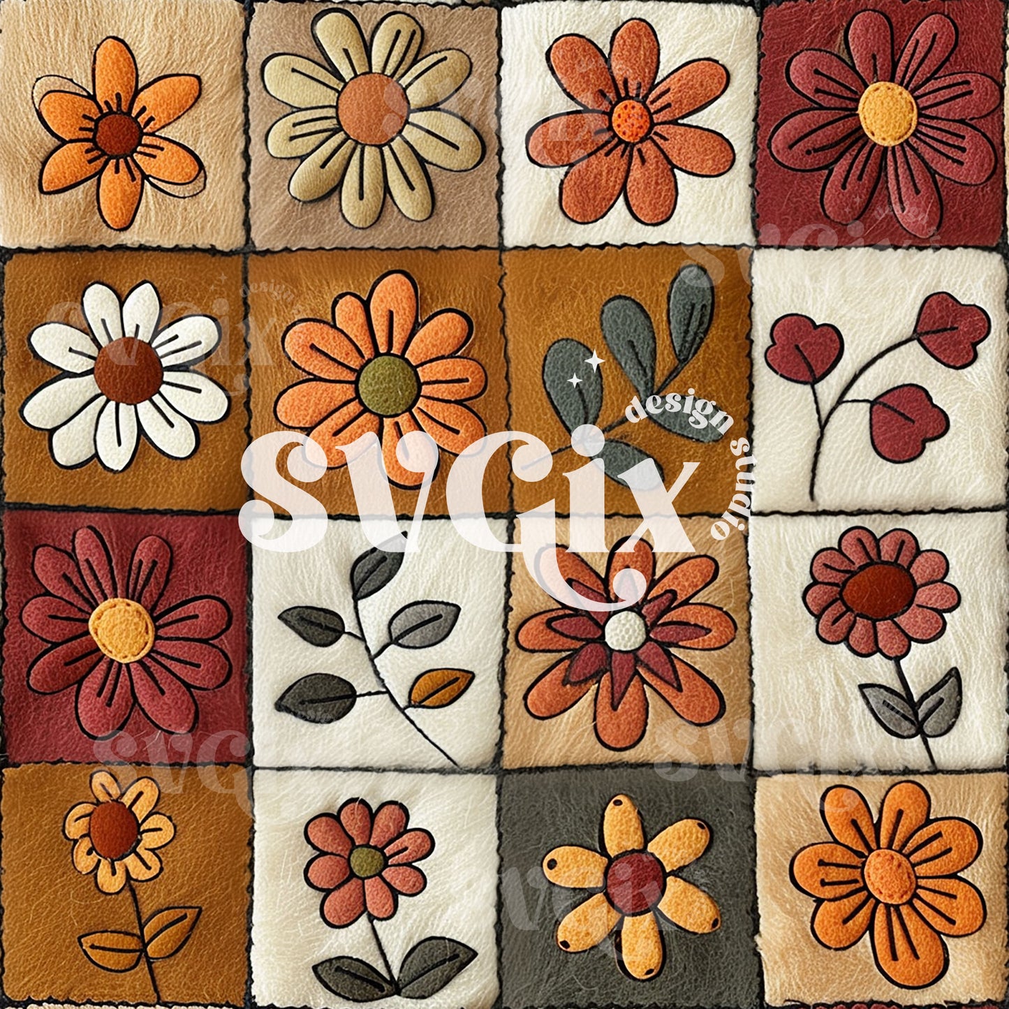 Fall Floral Quilt Seamless Pattern