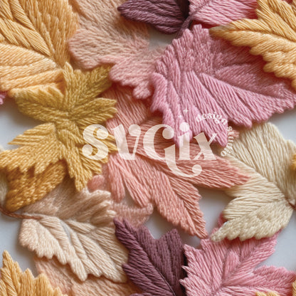 Fall Leaves Embroidery Style Seamless