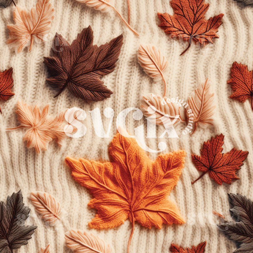 Fall Leaves on Knit Seamless Pattern