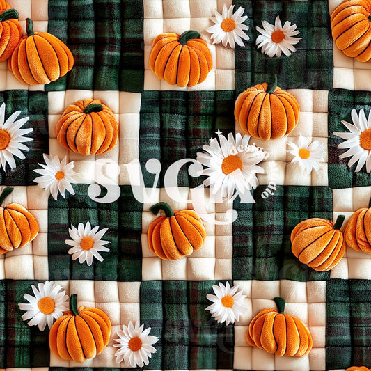 Fall Pumpkin Checkers Seamless Pattern