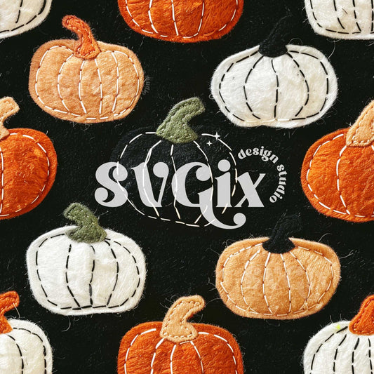 Fall Pumpkins Embroidery Seamless Pattern