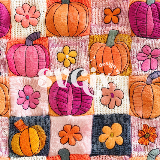 Fall Pumpkins Knit Patchwork Seamless Pattern