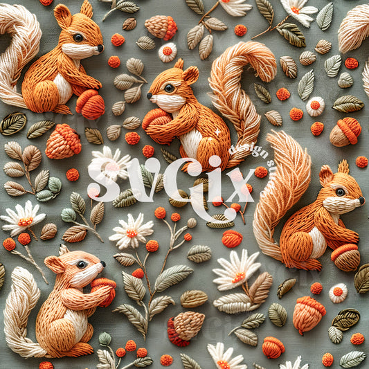 Fall Squirrels Seamless Pattern