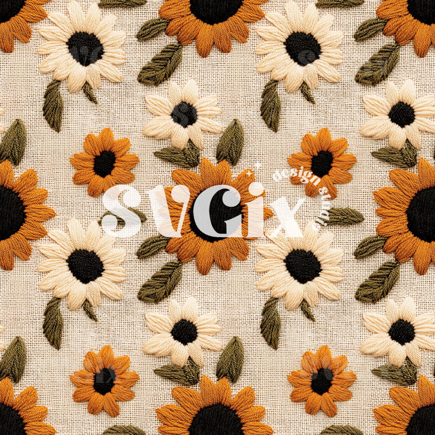 Fall Sunflowers Seamless Pattern