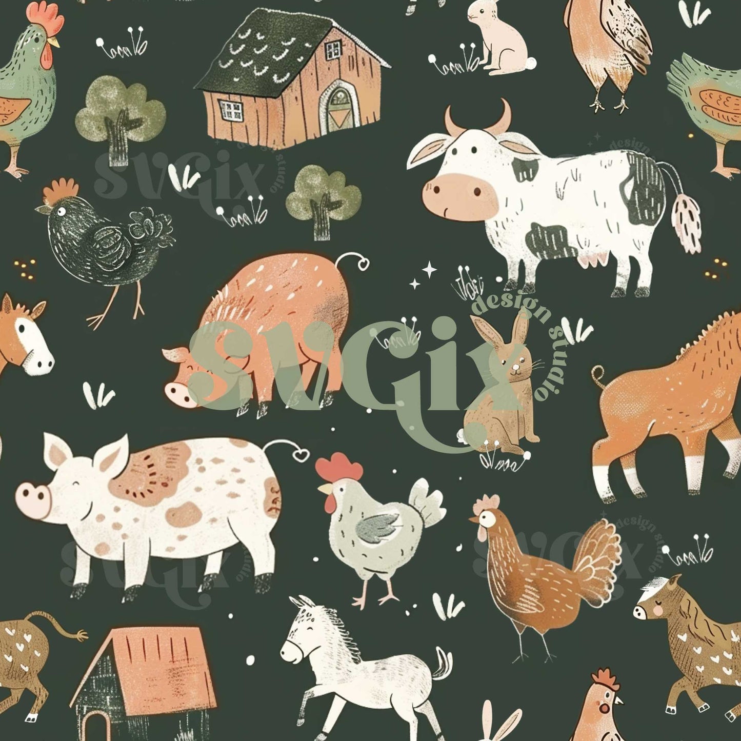 Farm Animals Seamless Pattern