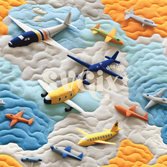 Faux 3d Quilt Airplanes Seamless Pattern