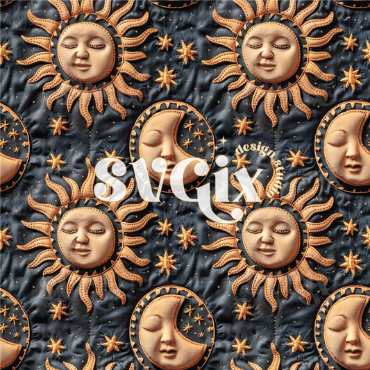 Faux Leather Sun Moon Celestial Boho Seamless Pattern