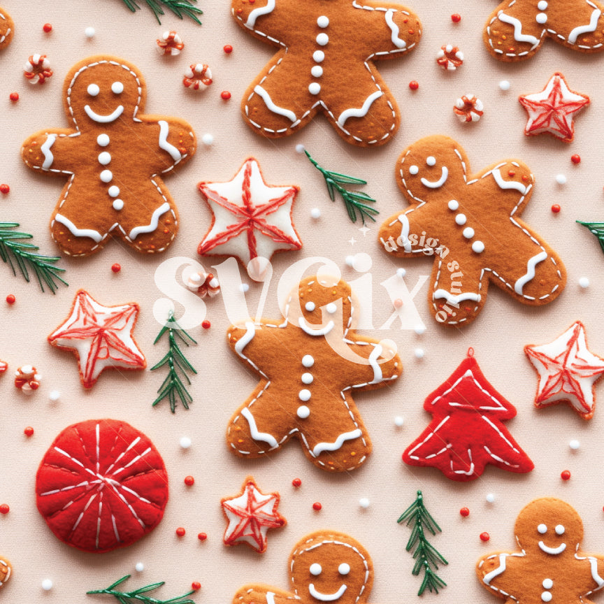 Felt Embroidery Gingerbread Seamless Pattern