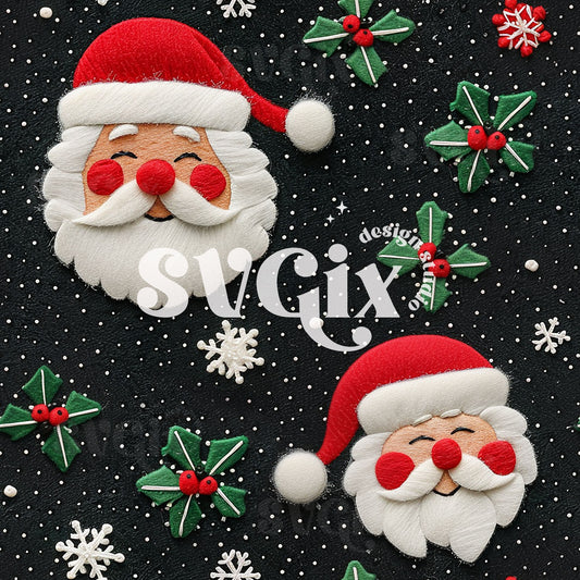 Felt Embroidery Santas Seamless Pattern by SVGix