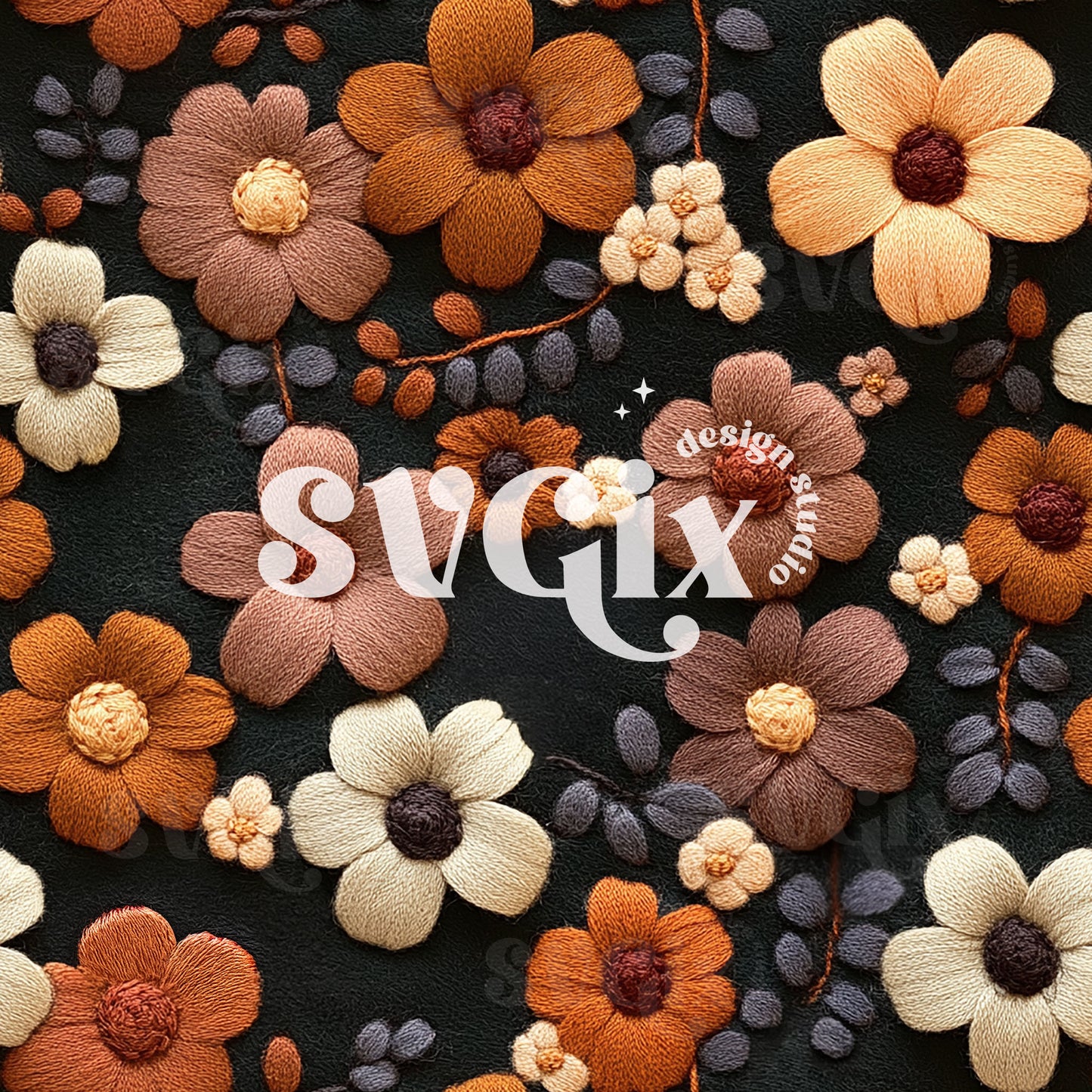 Felt Fall Floral Seamless Pattern