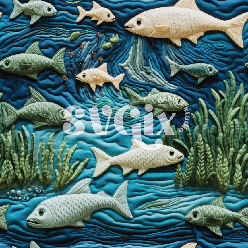 Fish Faux Quilt Seamless Pattern