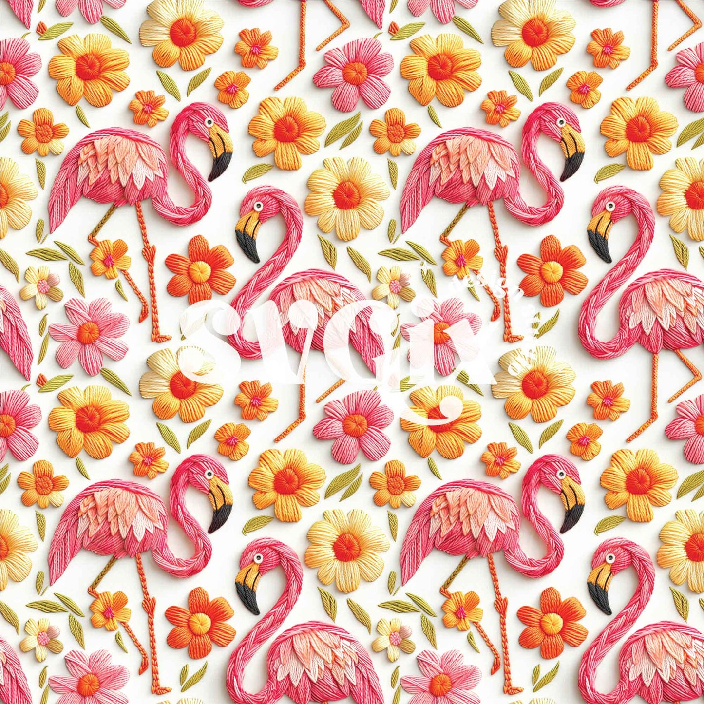 Flamingos Embroidery Seamless Pattern