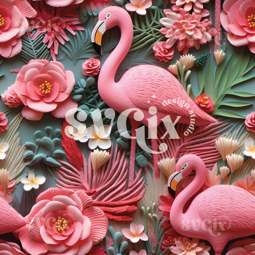 Flamingos Floral Seamless Pattern