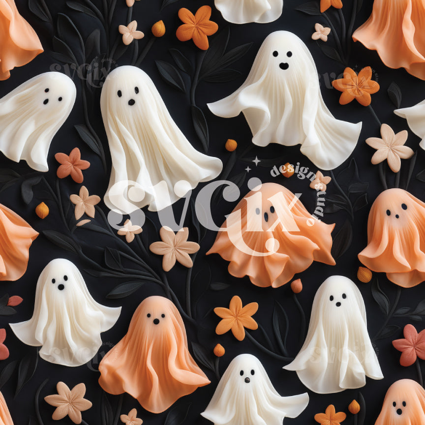 Floral Ghosts 3d I Seamless Pattern