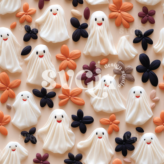 Floral Ghosts 3d Seamless Pattern