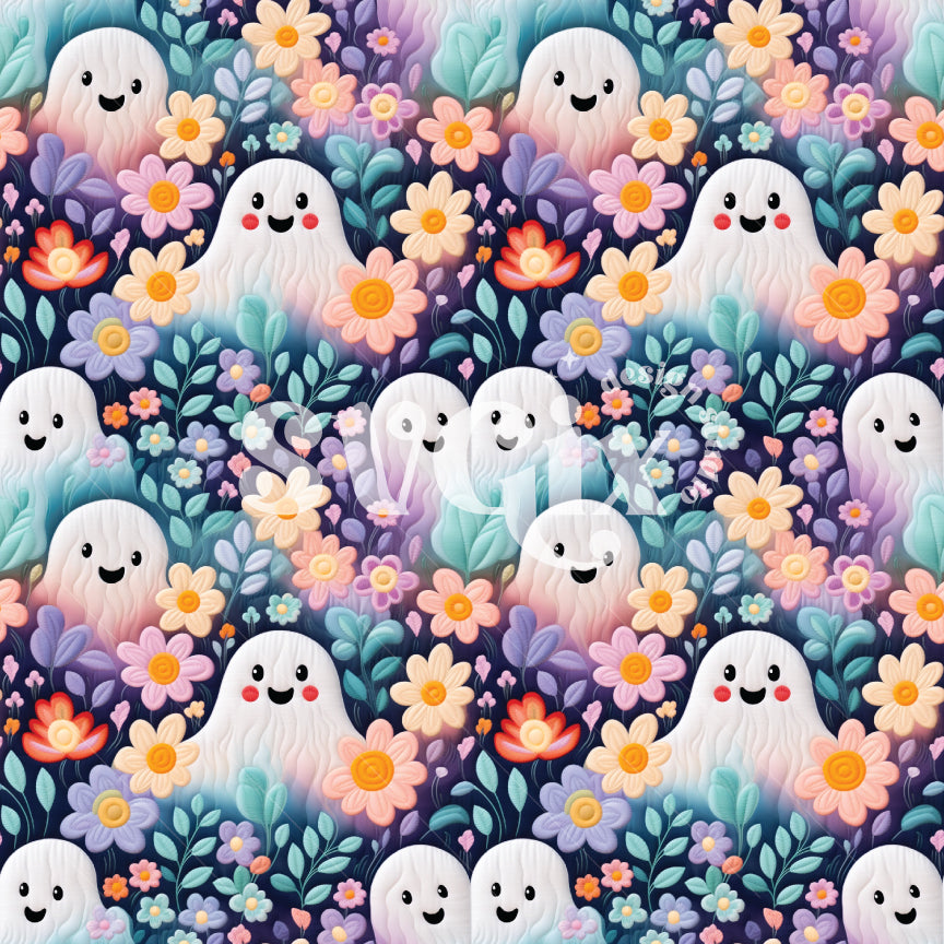 Floral Ghosts Pastel Quilt Seamless Pattern