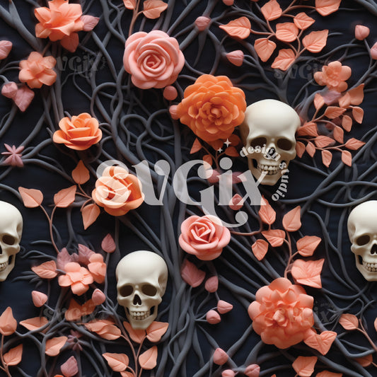 Floral Skulls 3D Seamless Pattern by SVGix