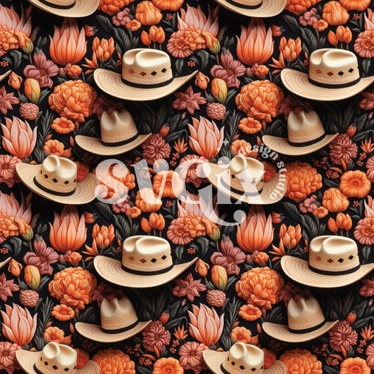 Floral Western Hats Seamless Pattern