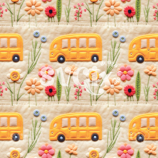 Floral School Bus Quilt Seamless Pattern