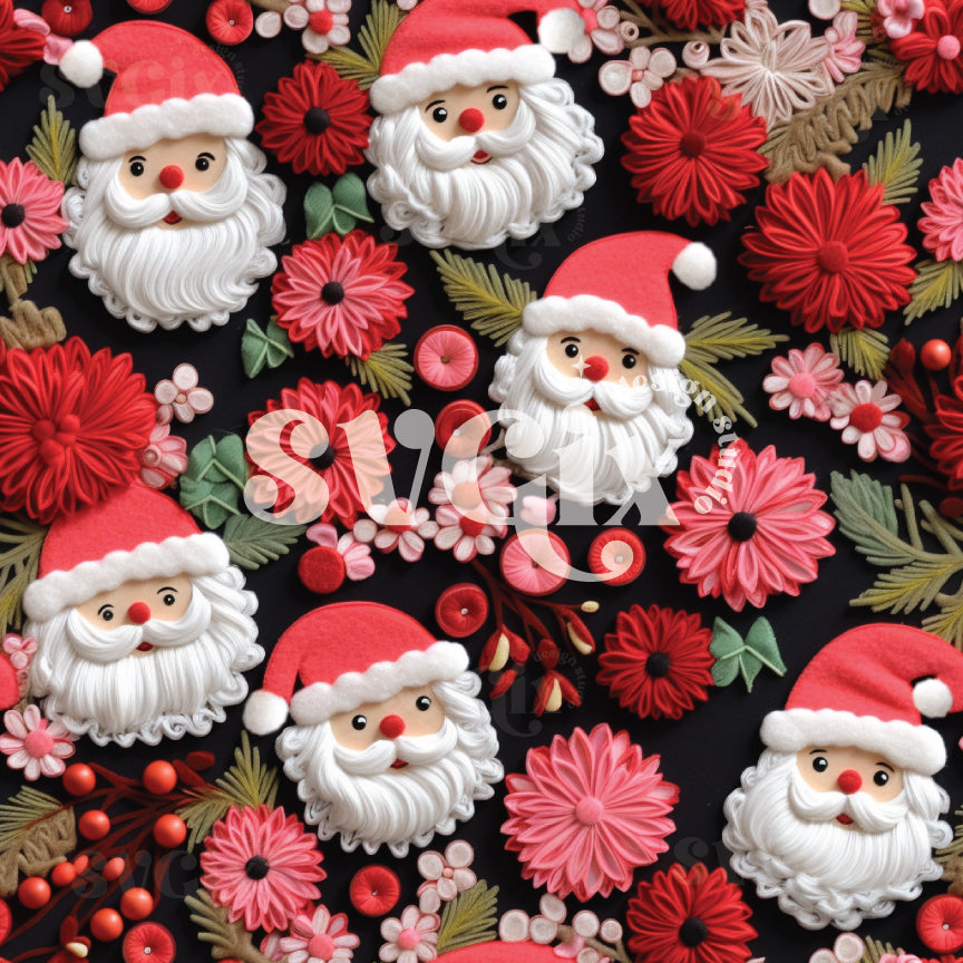 Floral Santa Seamless Pattern