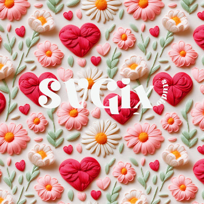 Floral Vday Seamless Daises Hearts Repeating Pattern by SVGix