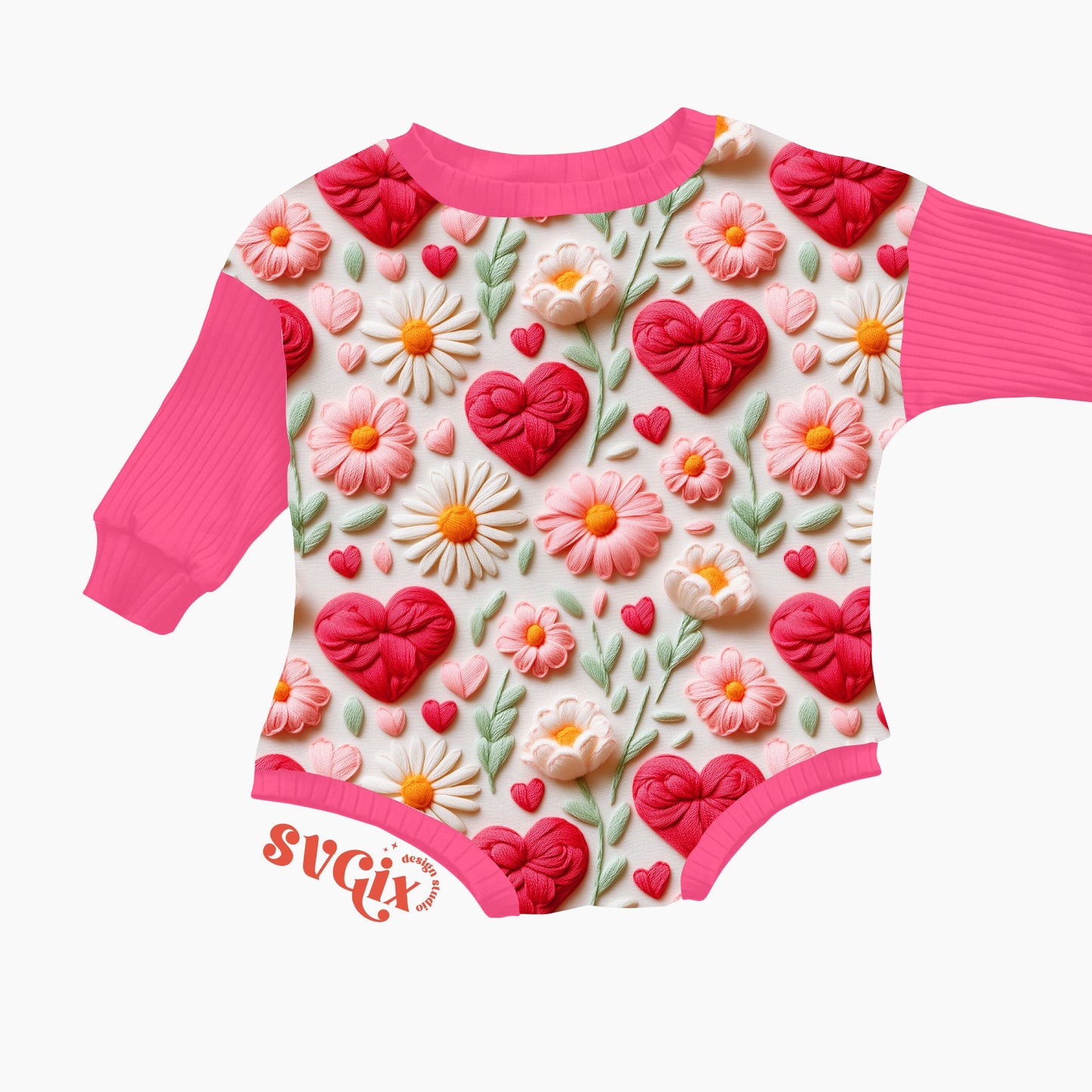 Floral Vday Seamless Daises Hearts Repeating Pattern by SVGix