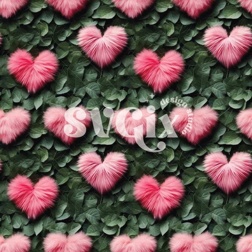 Fluffy Hearts on Greens Seamless Pattern