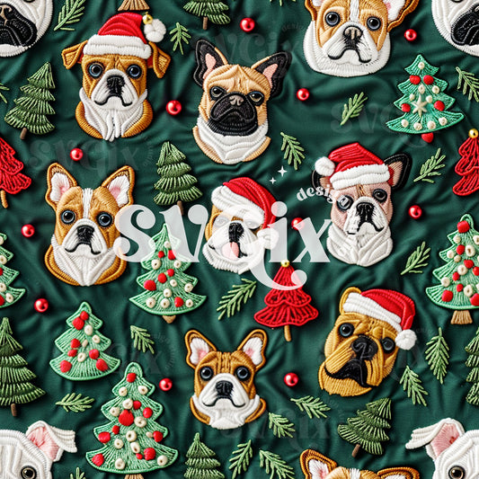 French Bulldog Christmas Seamless Pattern